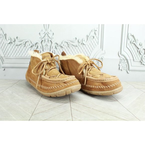 LL Bean Brown Suede Shearling Lined Wicked Good Lodge Chukkas Slippers 8 M - Picture 3 of 9
